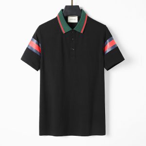 Cotton piqué polo shirt with web band collar and striped sleeves